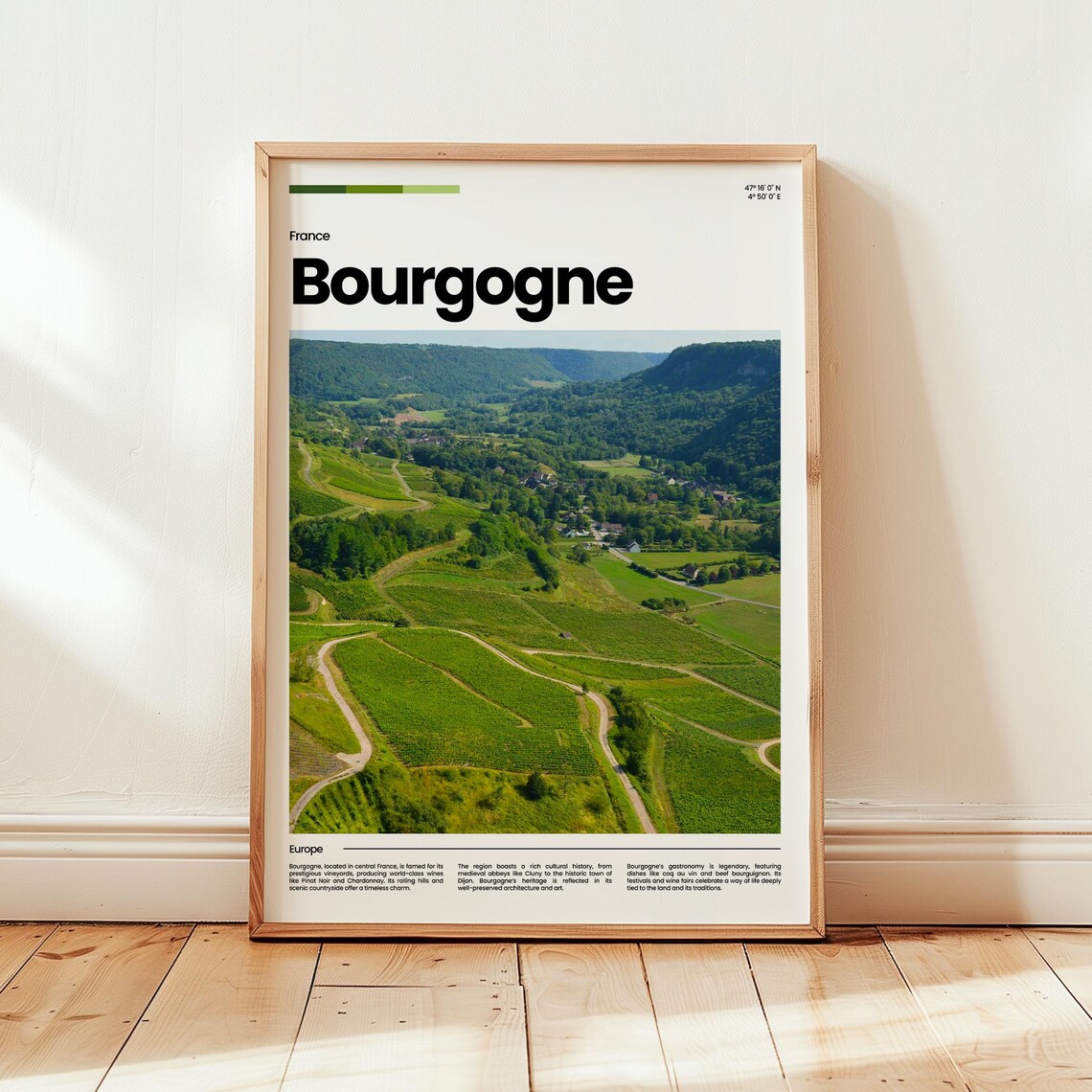 Bourgogne France Vineyard Hills Photo Wine Region Travel Poster