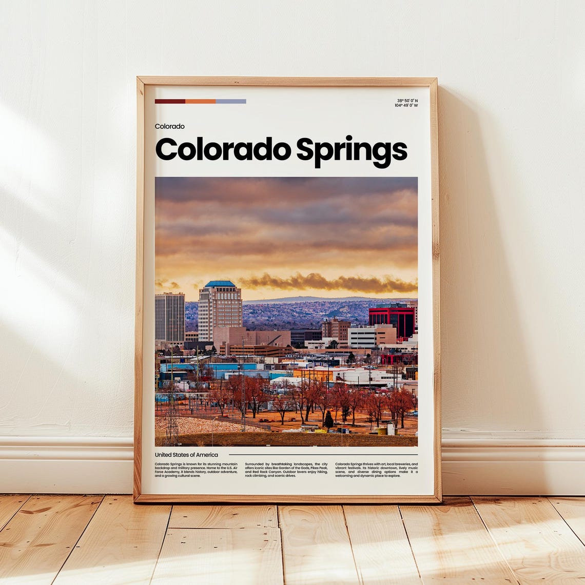 Colorado Springs Downtown Skyline Sunset Colorado Travel Poster