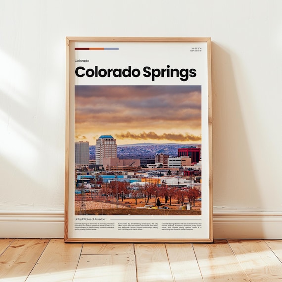 Colorado Springs Downtown Skyline Sunset Colorado Travel Poster