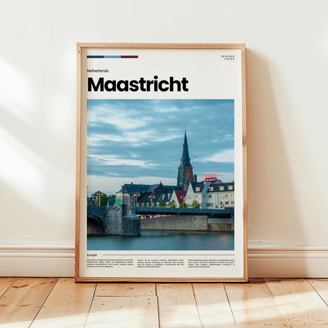 Maastricht Netherlands Meuse River Bridge Church Tower Travel Poster