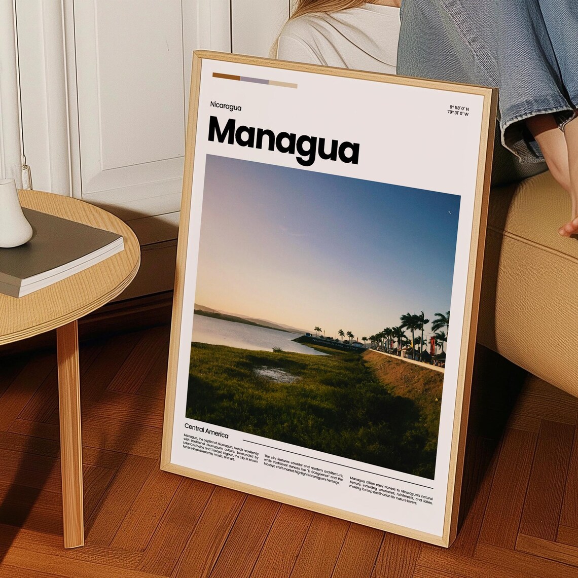 Managua Lake Malecon Sunset Palms Nicaragua Capital Travel Poster - Image 3