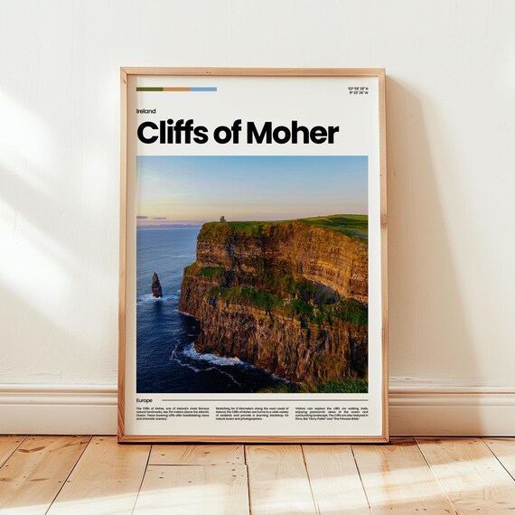 Cliffs of Moher Ireland Sunset Ocean Sea Stacks Travel Poster