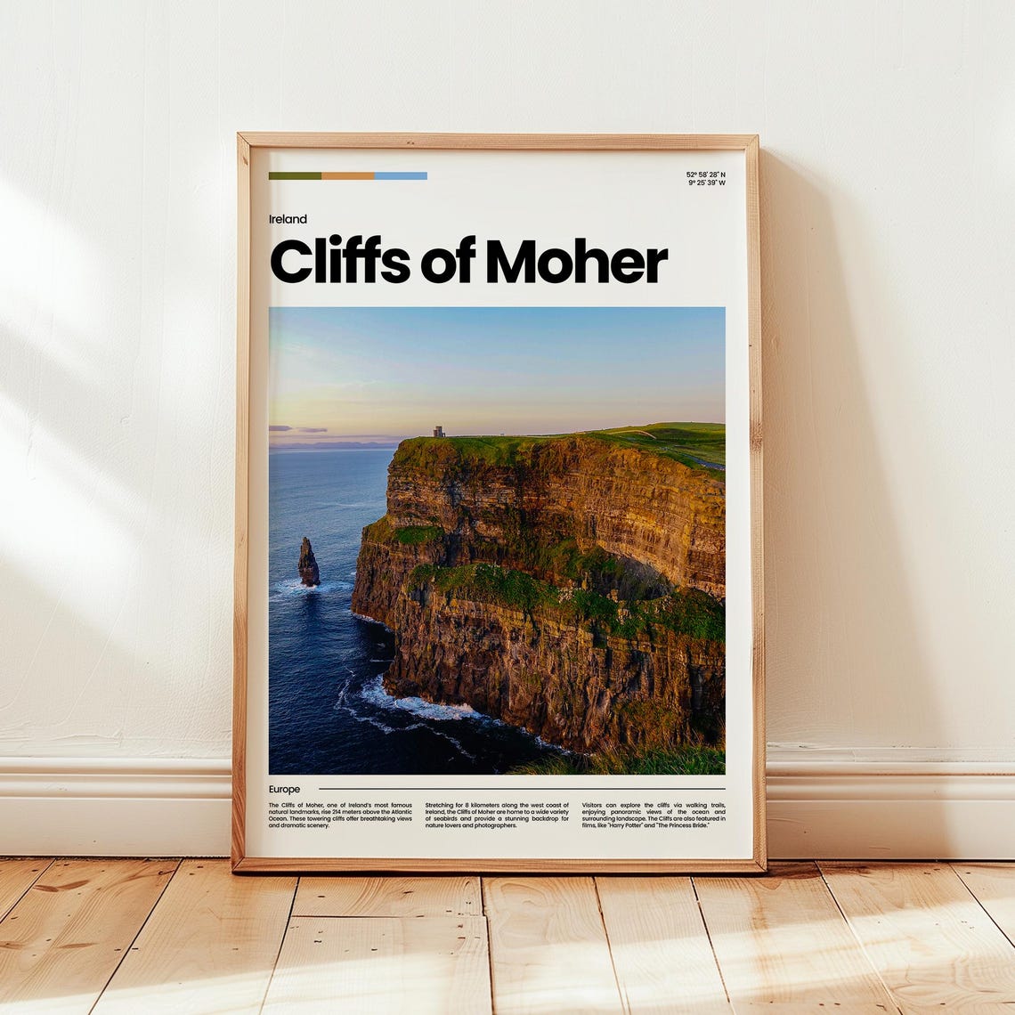 Cliffs of Moher Ireland Sunset Ocean Sea Stacks Travel Poster