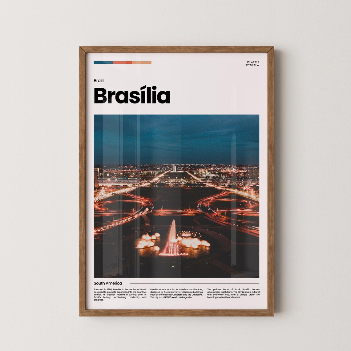 Brasilia Night Aerial City Lights Monumental Axis Brazil Travel Poster