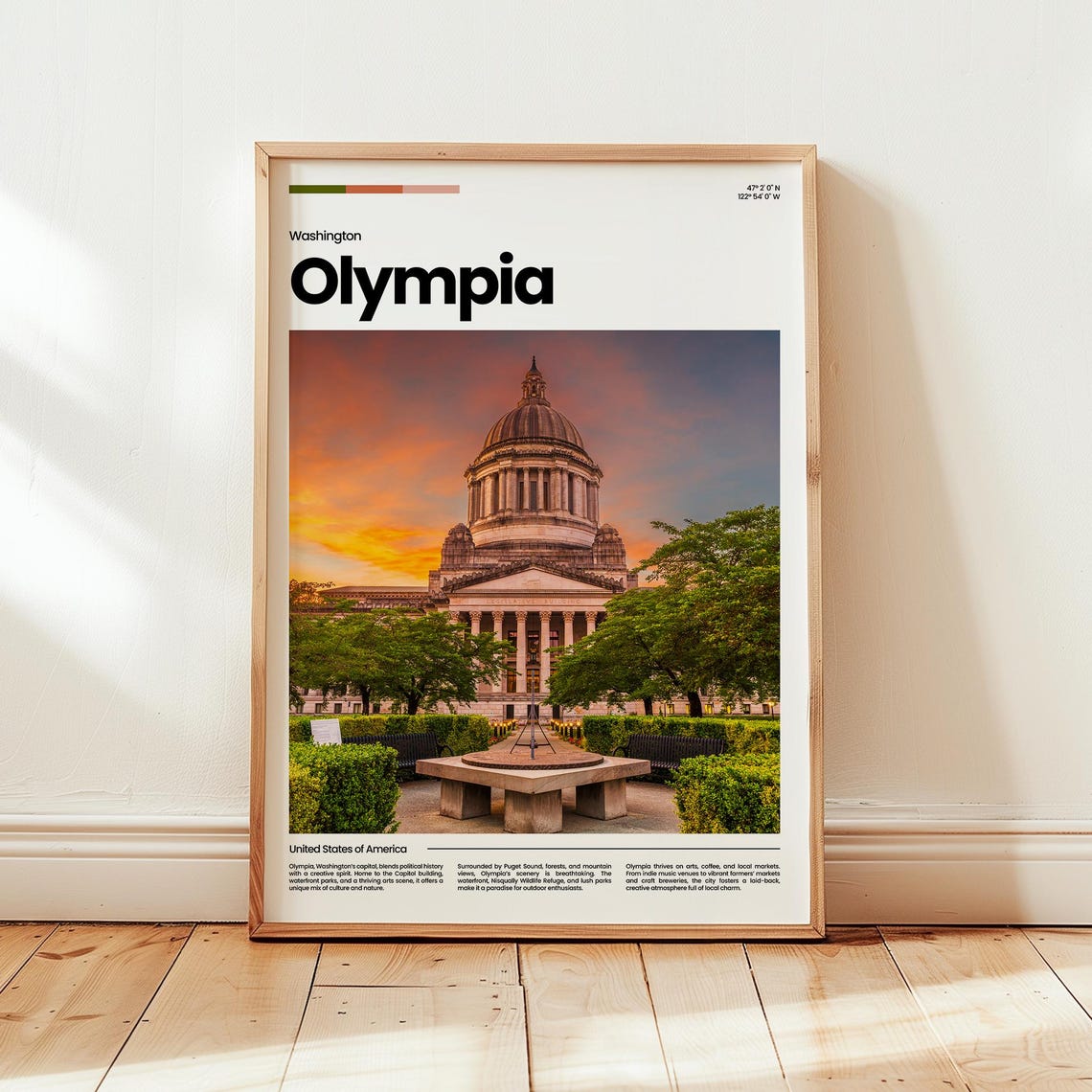 Olympia Washington Capitol Dome Sunset Sky Minimalist Travel Poster