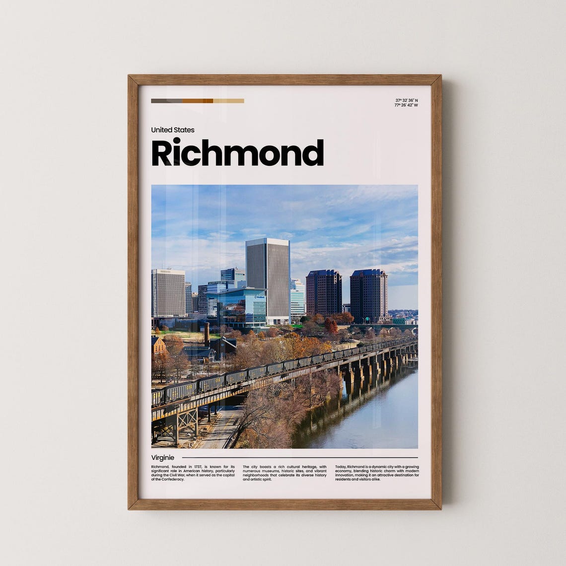 Richmond Virginia Skyline River Bridge Railroad City View Poster