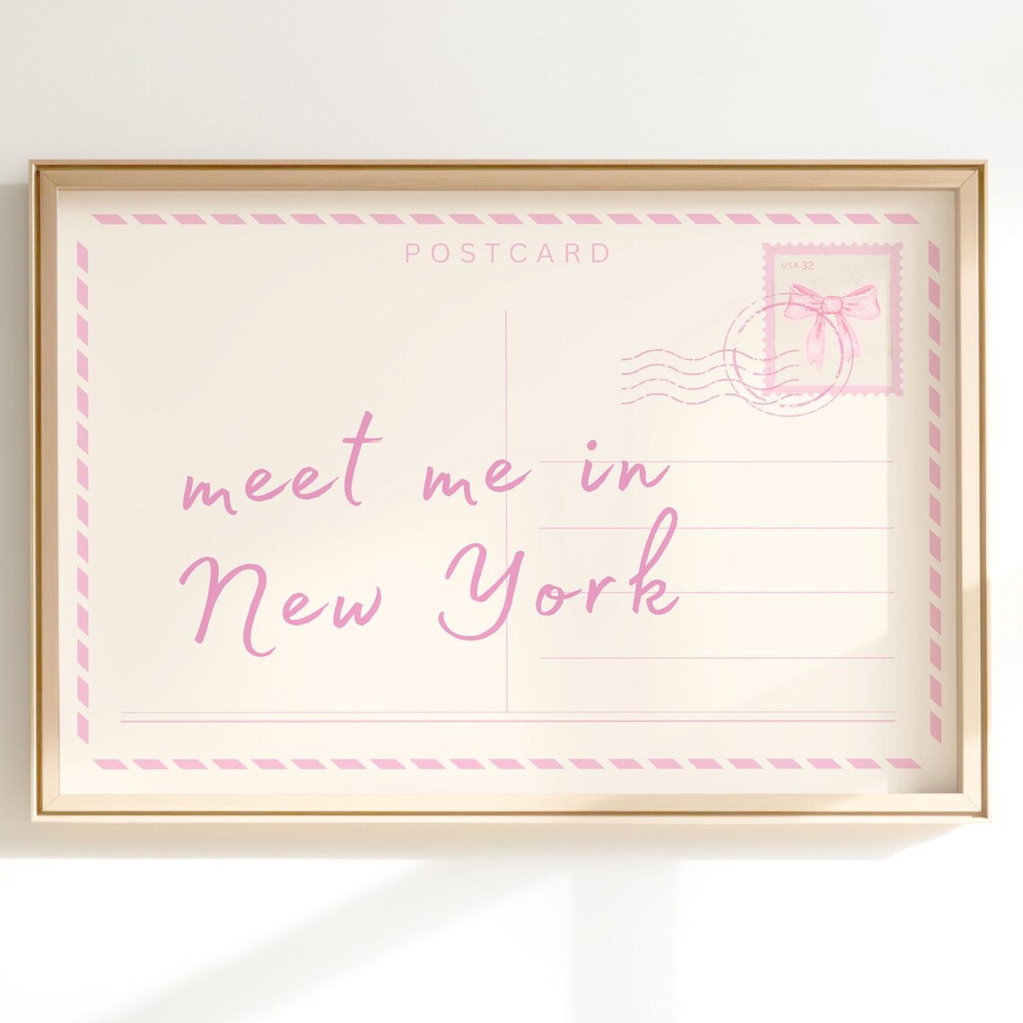 Meet Me In New York Pink Postcard Retro Travel Souvenir Poster