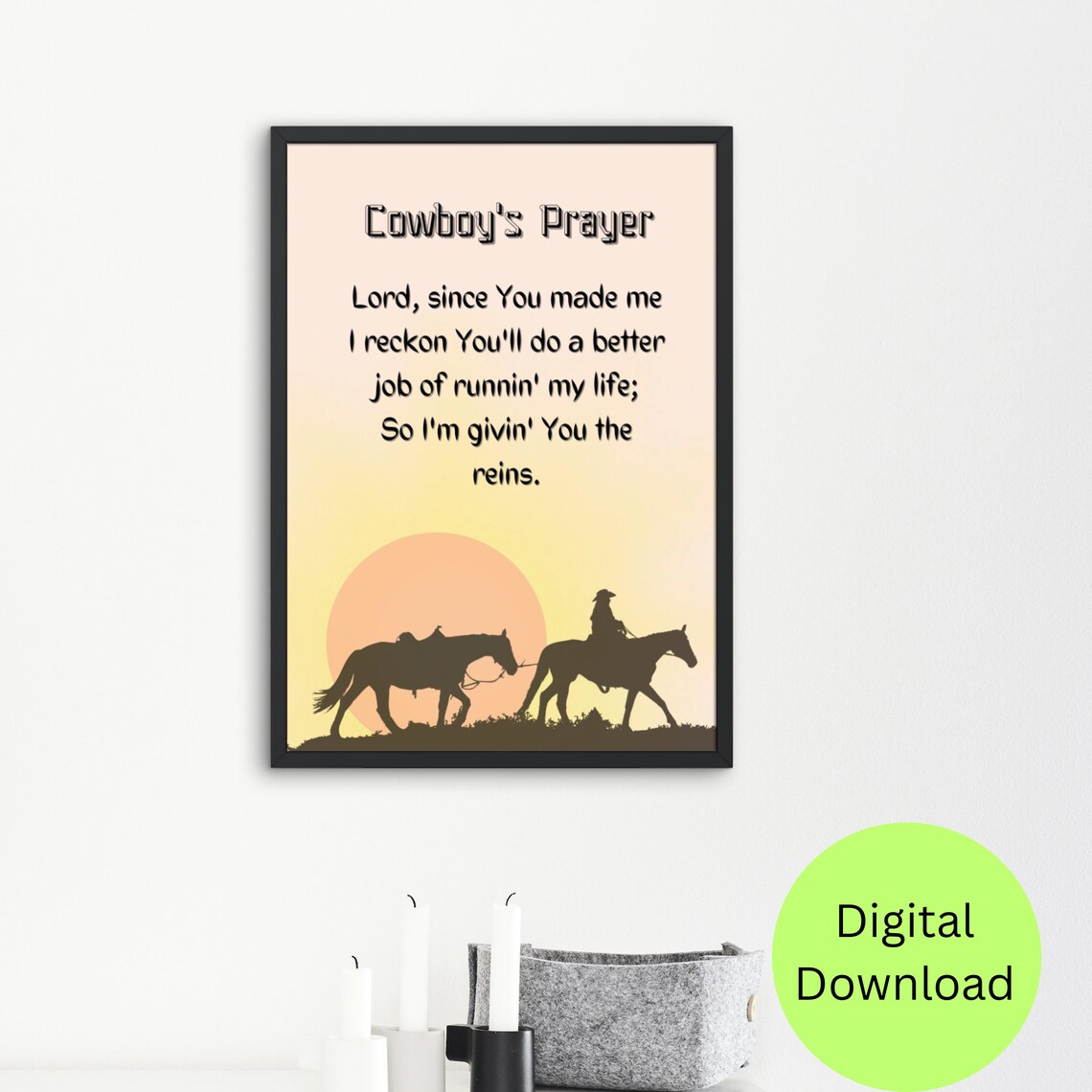 Cowboys Prayer Sunset Horse Silhouette Western Faith Quote Poster - Image 2
