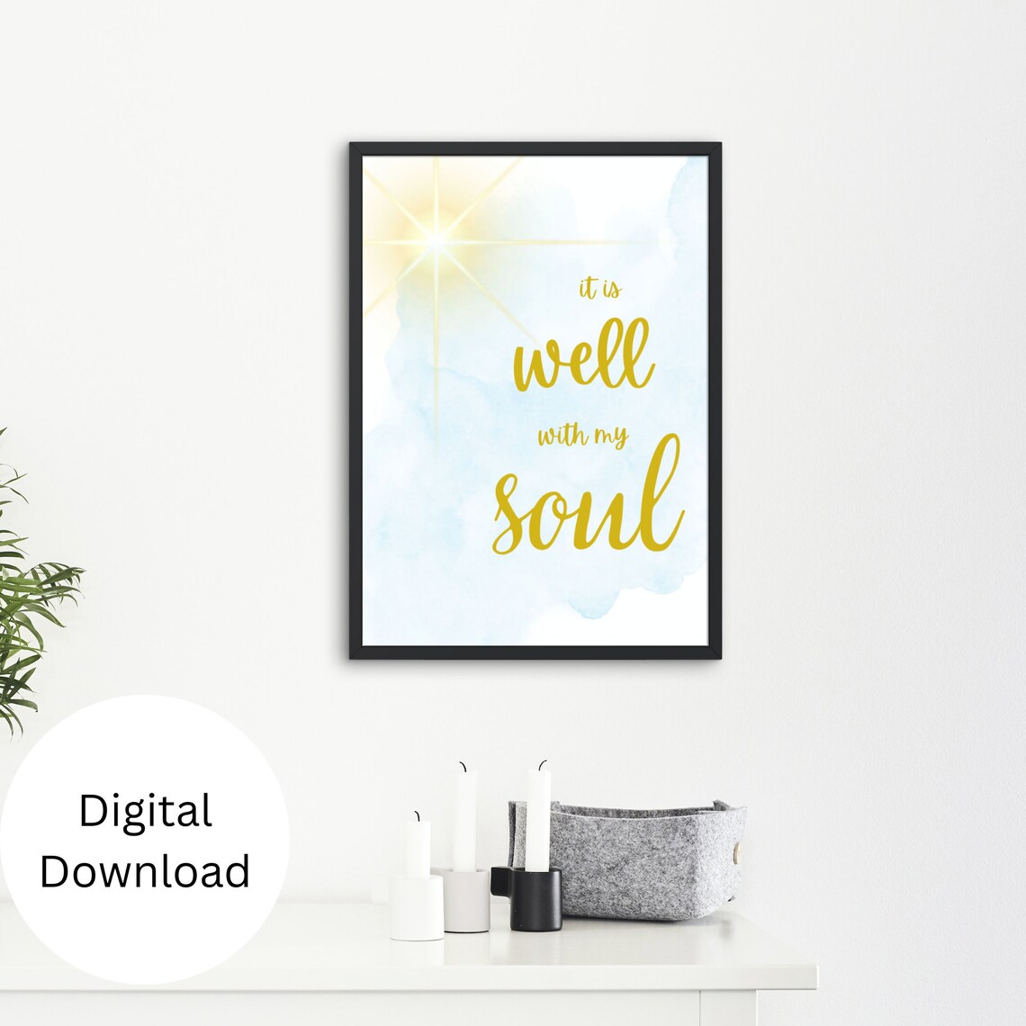 It Is Well With My Soul Gold Script Blue Watercolor Hymn Poster - Image 2