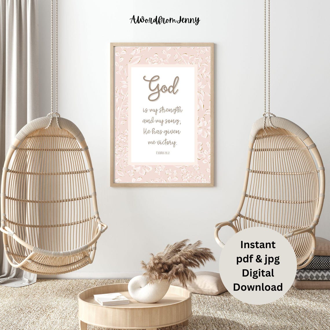 Exodus 122 God Is My Strength Christian Scripture Bible Verse Home Decor Wall Art Quote Poster Gift For Her - Image 2