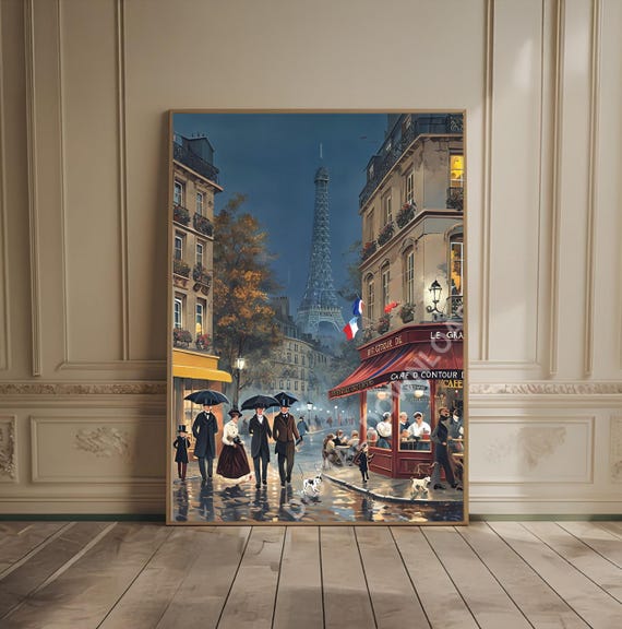 Paris Print Cityscape Artwork French Travel Art France Fall Autumn Cozy Parisian Cafe Moody Wall Europe