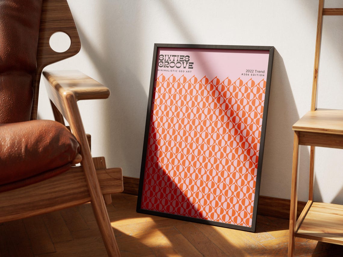 Sixties Groove 2022 Minimalistic Geo Art Poster Orange Retro Pattern - Image 3