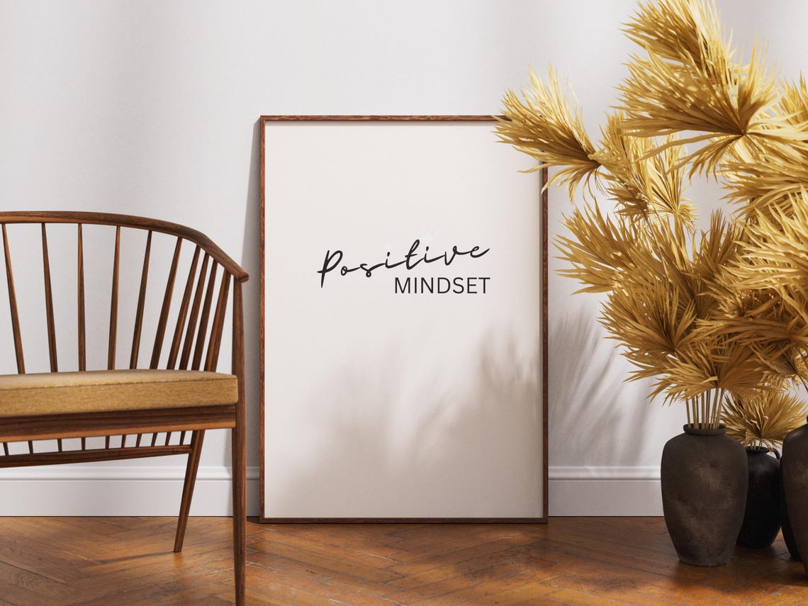 Positive Mindset Minimalist Script Poster Elegant Cream Statement - Image 2
