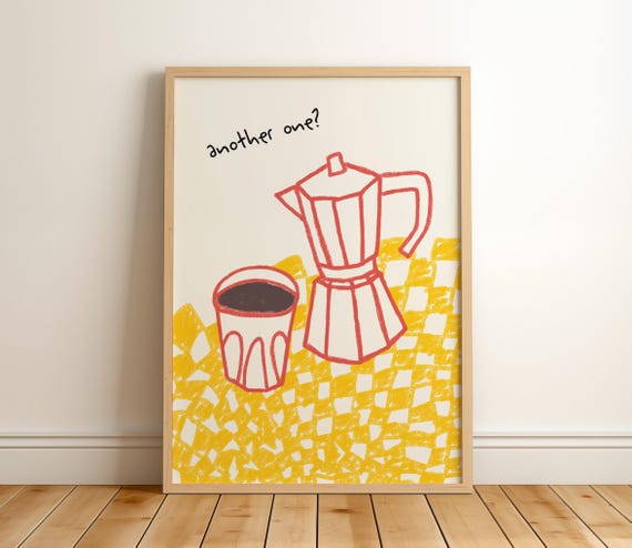 Another One Coffee Poster Kitchen Retro Wall Art Italian Moka Pot Apartment Decor Trendy