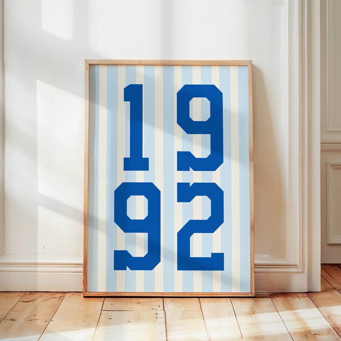 1992 Custom Year Varsity Number Poster Blue Striped Sports Jersey Style