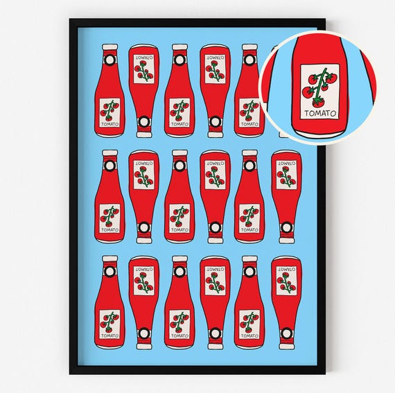 Ketchup Bottle Art Print Cute Pop Food Illustration Kitchen Decor Retro Poster Apartment Wall Tomato