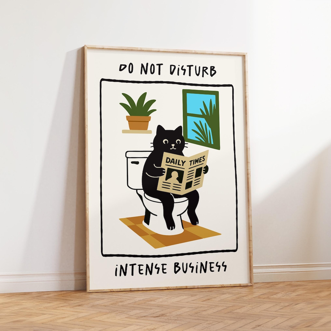 Do Not Disturb Cat on Toilet Reading Newspaper Funny Humor Poster