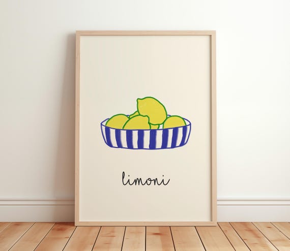 Lemons Citrus Poster Retro Lemon Art Print Trendy Kitchen Wall Fruit Market Illustration Italian Food Dining Room Decor
