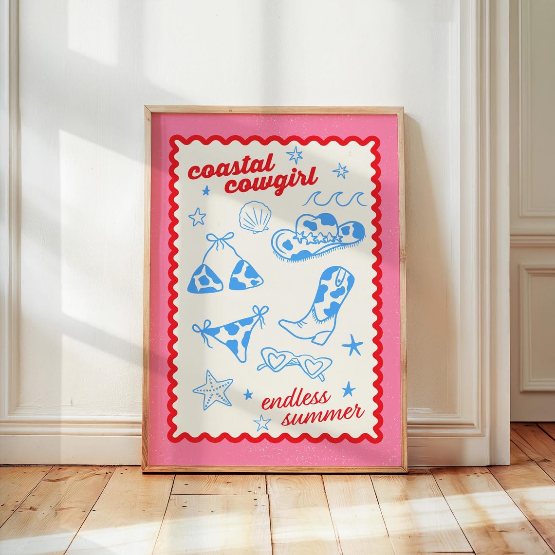 Coastal Cowgirl Endless Summer Pink Doodle Trendy Beach Art Poster