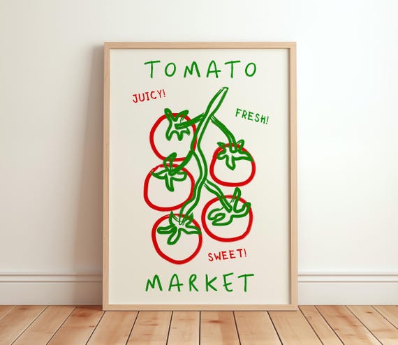 Tomato Market Poster Retro Farmhouse Kitchen Wall Art Pomodoro Vine Illustration Dining Room Decor Italian Vegetable Print