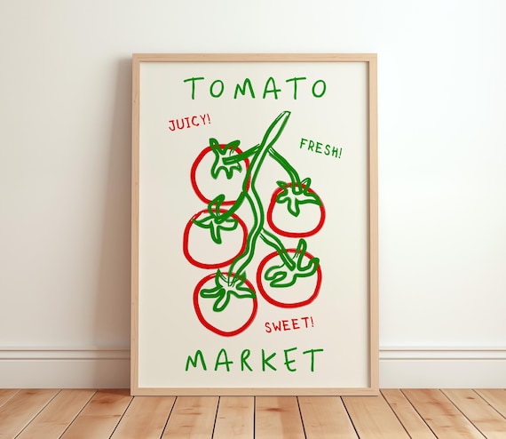 Tomato Market Retro Farmhouse Kitchen Hand Drawn Vegetable Poster