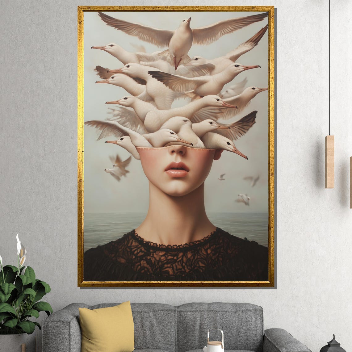 Surreal Woman With Seagull Head Dreamy Freedom Ocean Art Poster