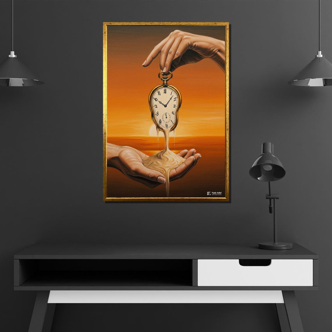 Salvador Dali Inspired Melting Clock Sunset Surreal Time Art Poster - Image 4