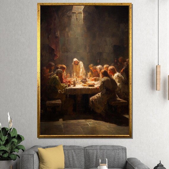 The Last Supper Jesus and Disciples Candlelit Religious Painting Poster