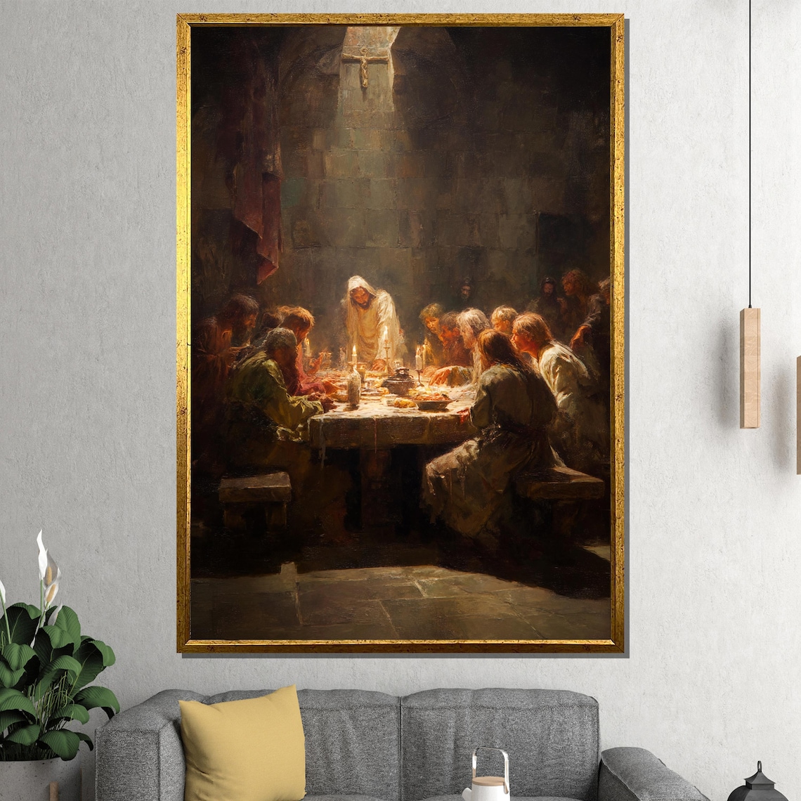 The Last Supper Jesus and Disciples Candlelit Religious Painting Poster
