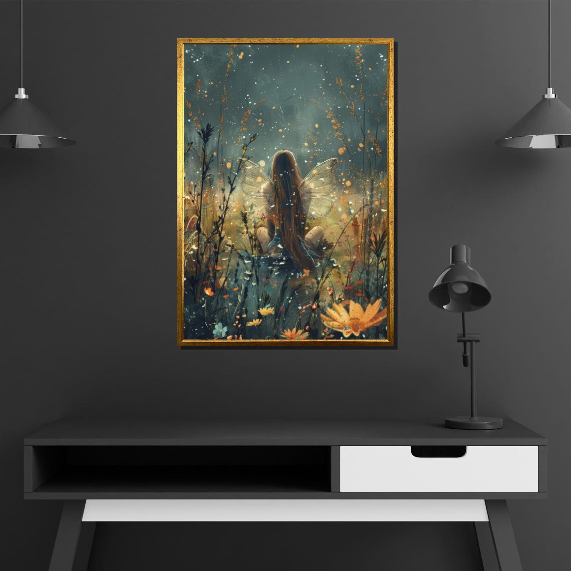 Fairy Sitting In Magical Forest Dreamy Fantasy Sparkle Night Poster - Image 4