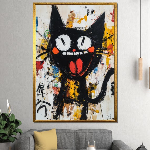 Graffiti Cat Canvas Painting Bold Urban Pop Wall Art Ready To Hang Gift For Cool Lovers