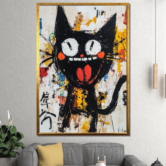 Joyful Black Cat Graffiti Laughing Pop Art Funny Animal Poster