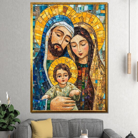 Holy Family Mosaic Style Gold Christian Art Joseph Mary Jesus Poster