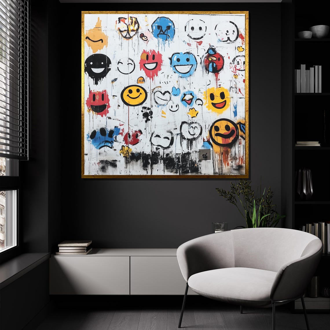 Playful Smiley Faces Graffiti Collage Happy Street Art Poster - Image 2
