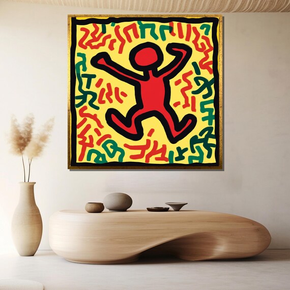 Little Single Red Dancing Figure Joyful Pop Art Bold Yellow Poster