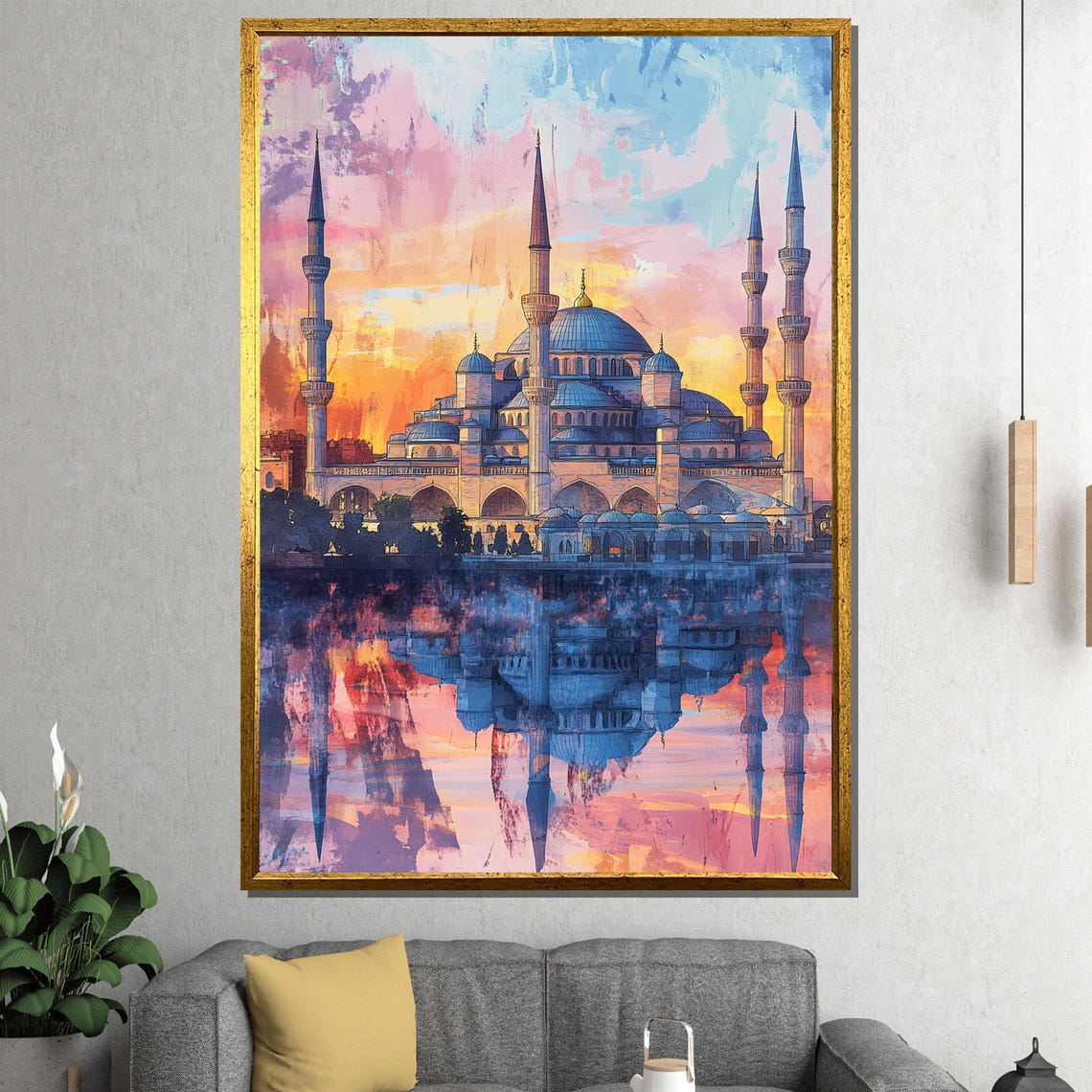 Blue Mosque Istanbul Sunset Reflection Pink Sky Islamic Art Poster