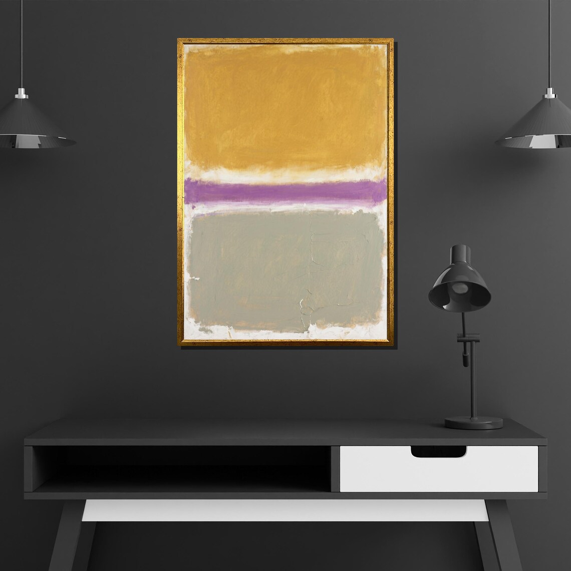 Mustard Yellow Purple Gray Color Field Abstract Modern Art Poster - Image 3