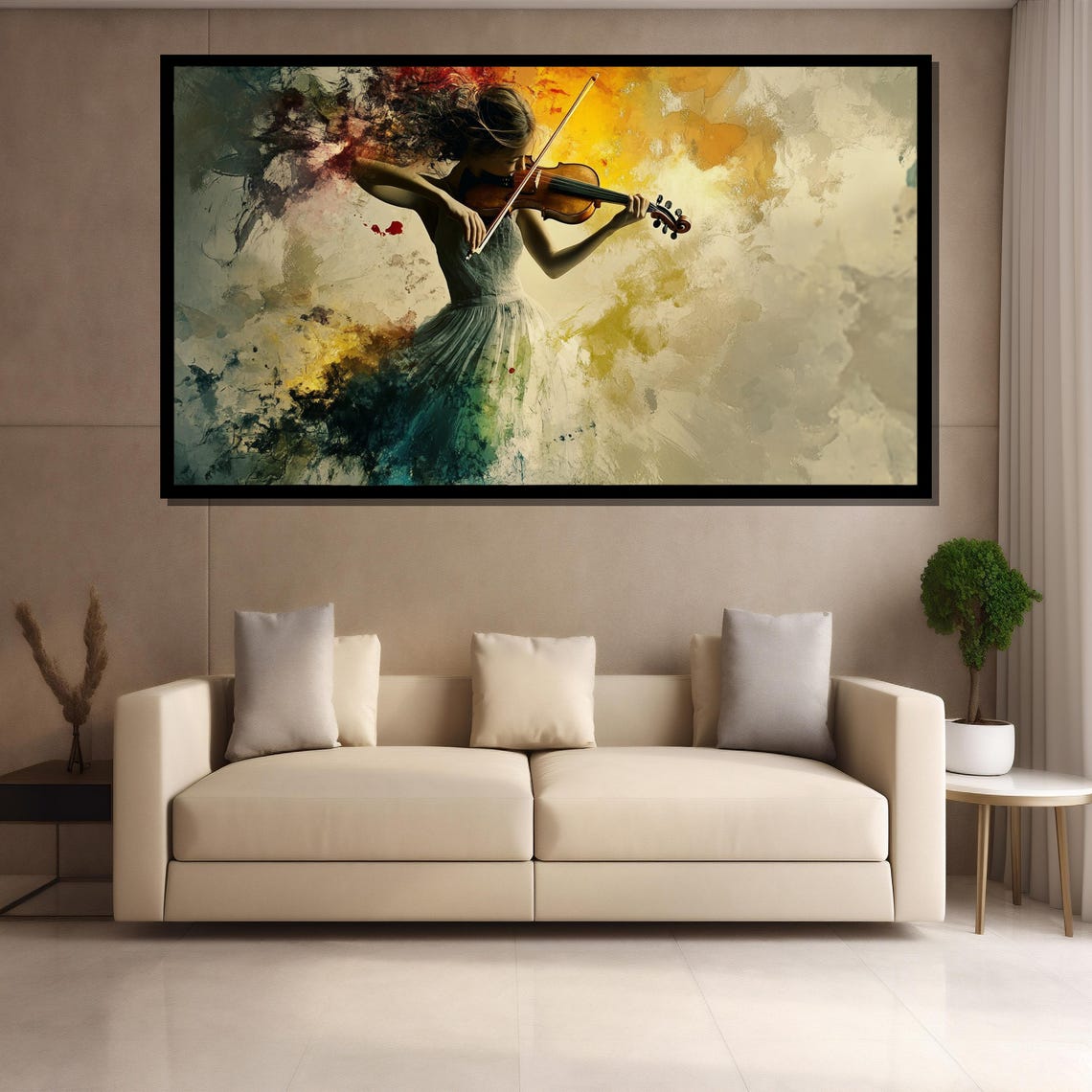 Woman Playing Violin In Golden Hues Dynamic Expressive Art Poster - Image 2