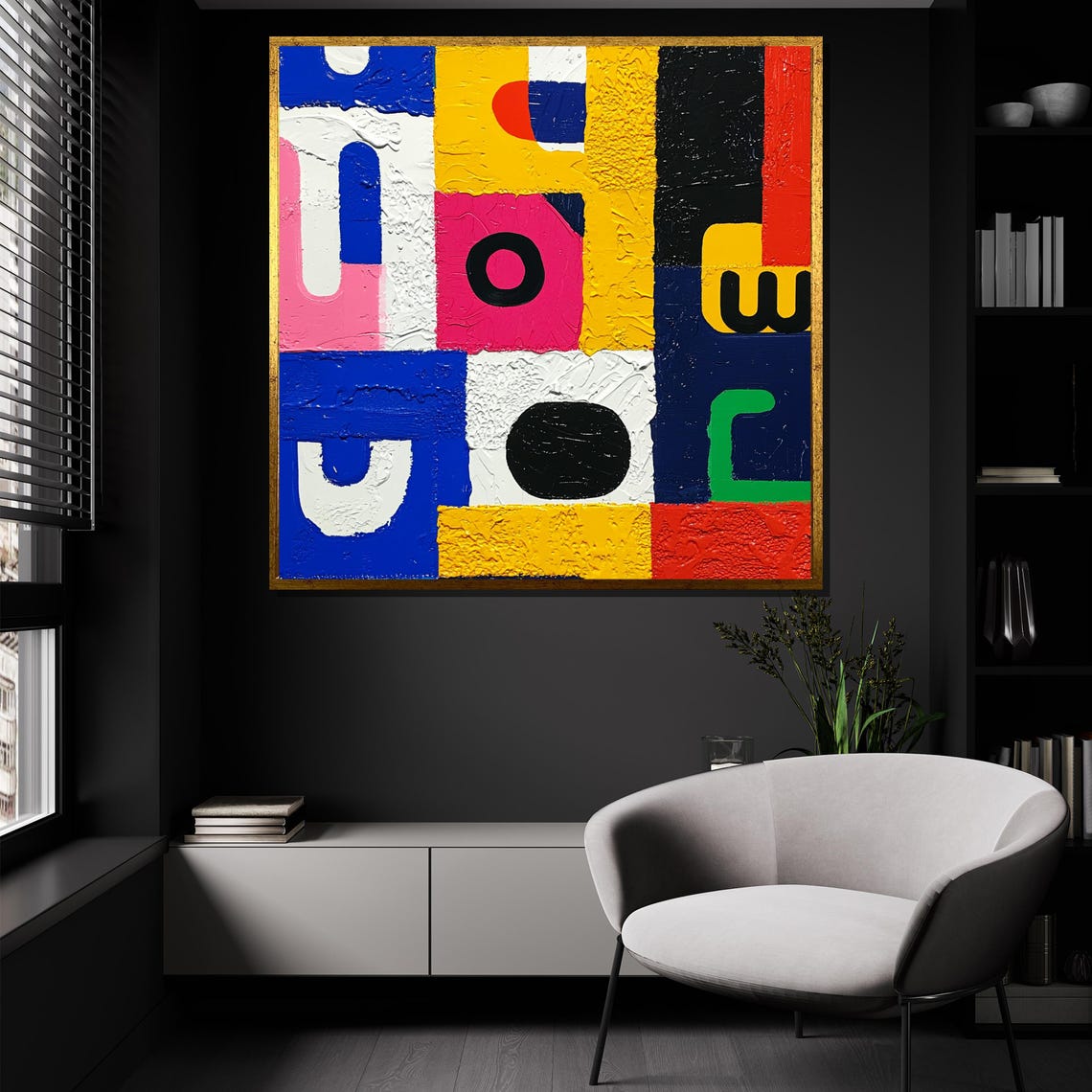 Bold Textured Color Block Geometric Shapes Modern Pop Art Poster - Image 2