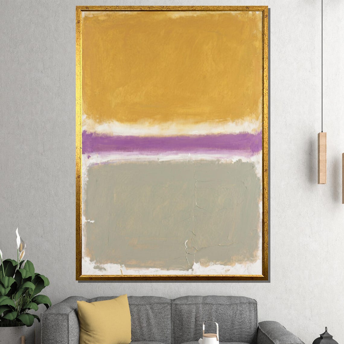 Mustard Yellow Purple Gray Color Field Abstract Modern Art Poster - Image 4