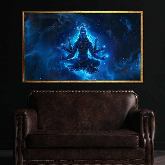 Lord Shiva Cosmic Blue Multi Armed Deity Meditation Galaxy Poster