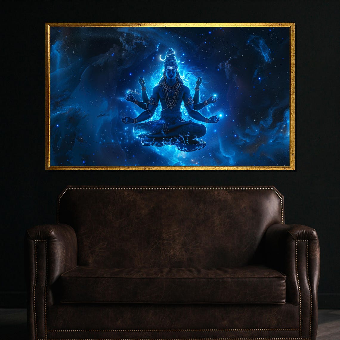 Lord Shiva Cosmic Blue Multi Armed Deity Meditation Galaxy Poster