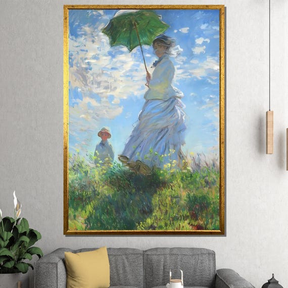 Monets Woman With A Parasol Canvas Impressionist Outdoor Portrait Wall Art Featuring Madame Monet And Her Son Elegant Springtime Decor
