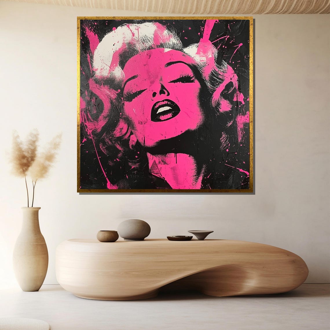 Pink Glam Diva Canvas Painting Bold Pop Portrait Wall Art Ready To Hang Stylish Gift For Her