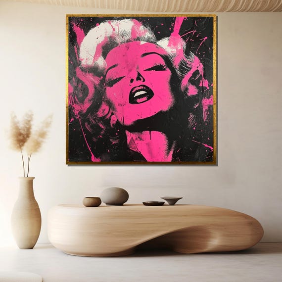 Pink Glam Diva Canvas Painting Bold Pop Portrait Wall Art Ready To Hang Stylish Gift For Her
