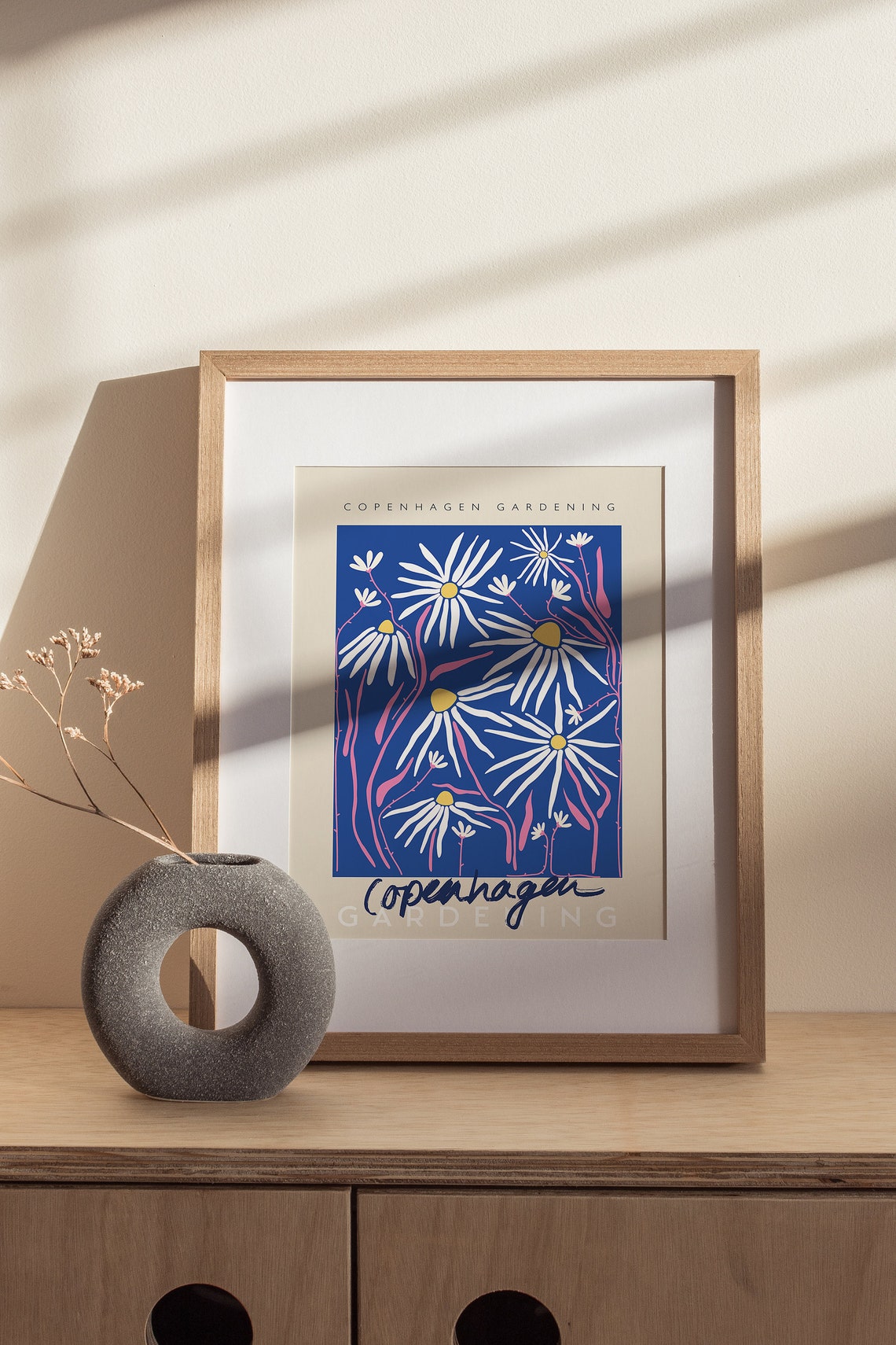 Copenhagen Gardening Daisy Floral Blue Botanical Illustration Poster - Image 2