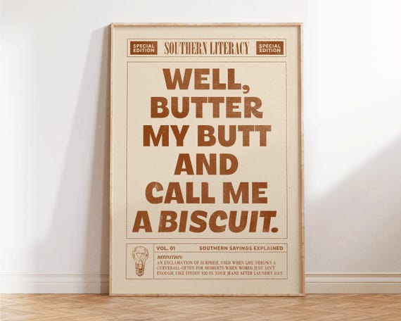 Call Me Biscuit Southwestern Print Western Home Decor Boho Apartment Funny Bar Cart Retro Cowboy Wall Art Newspaper