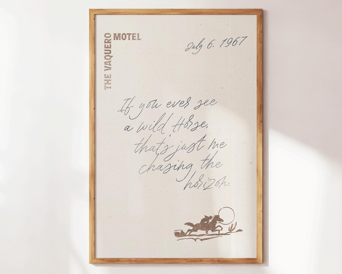 Vaquero Motel Wild Horse Sunset Western Lettering Quote Poster
