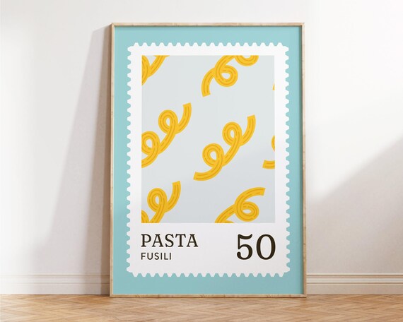 Pasta Fusili 50 Postage Stamp Kitchen Food Illustration Poster