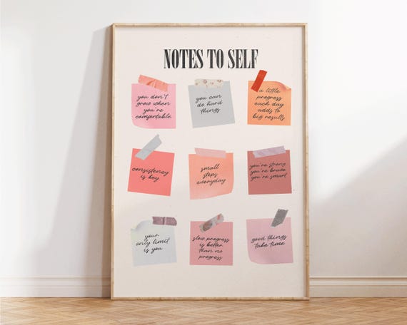 Notes To Self Motivational Poster Care Wall Art Inspirational Quotes Print Minimalist Mental Health Pink